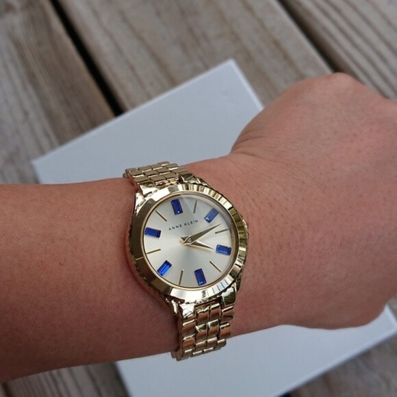 Anne Klein Gold-Tone with Crystal blue dial Watch - Picture 1 of 9